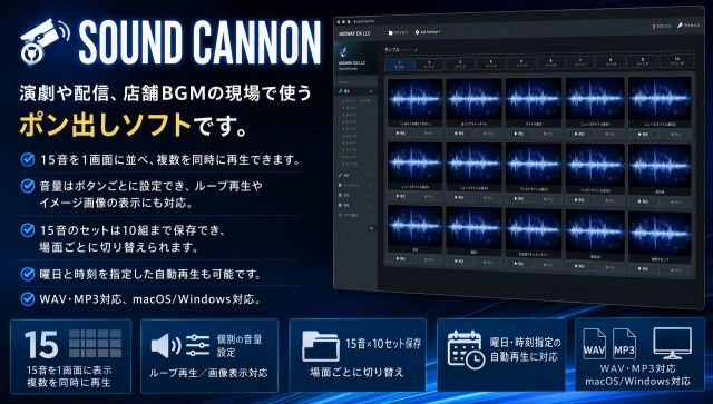 WAV・MP3再生／音出し／ポン出しソフト「SoundCannon」